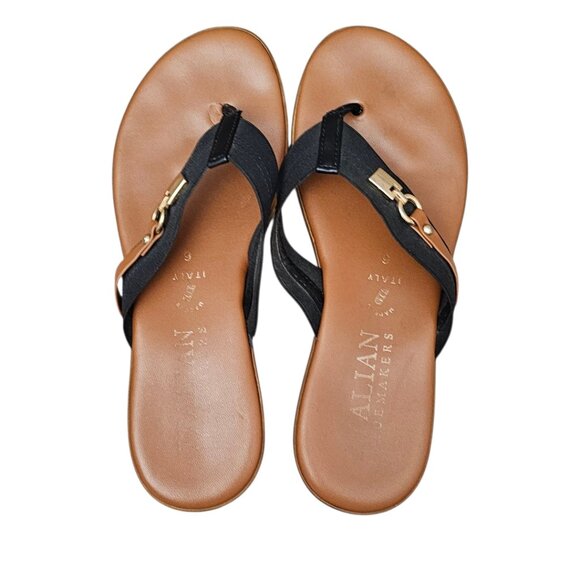 Italian Shoemakers Vale Women's Thong Tan Black Slip On Flip Flop Heel Sandals - Picture 4 of 11